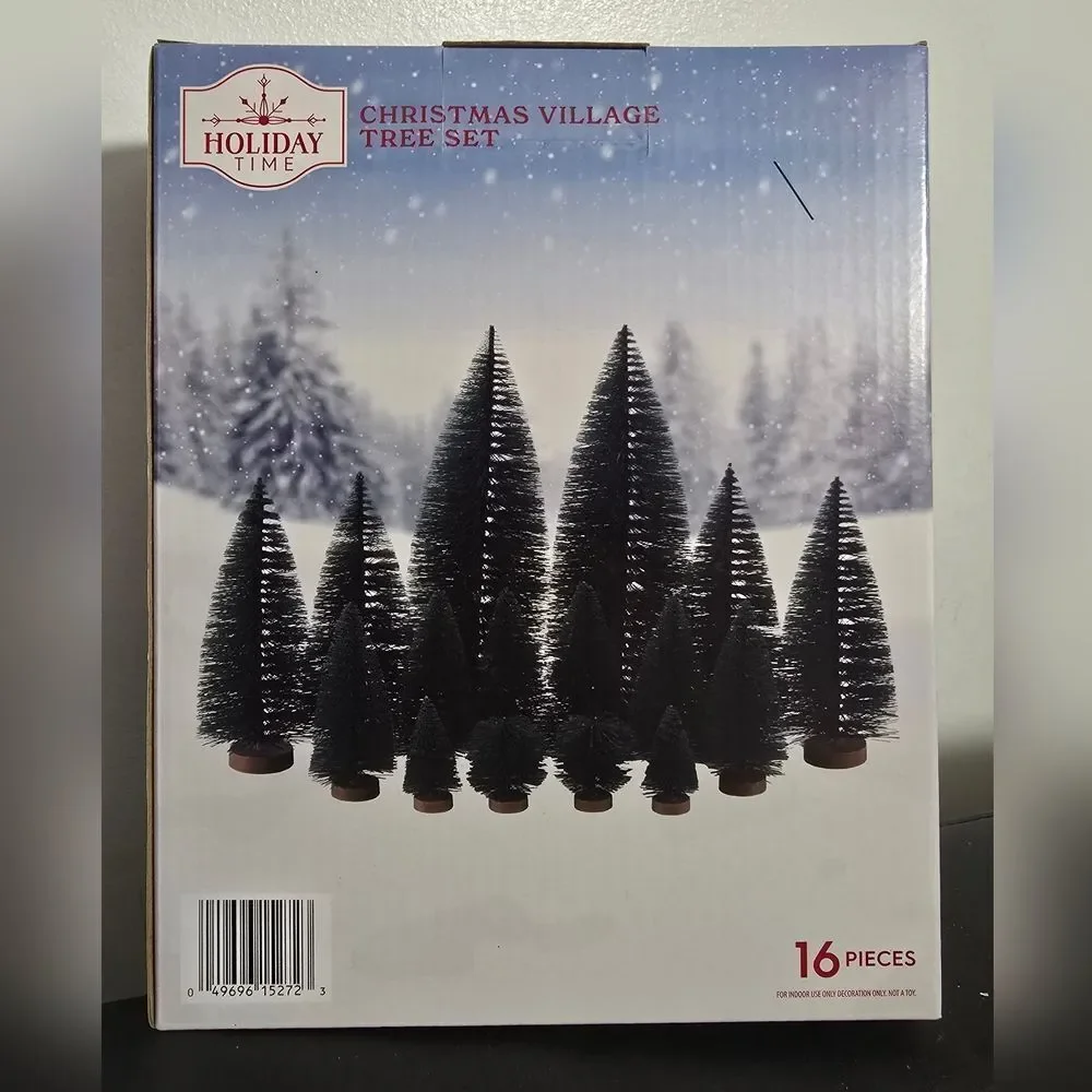 Holiday Time 16 Pieces Christmas Village Bottlebrush Tree Set Various Sizes New